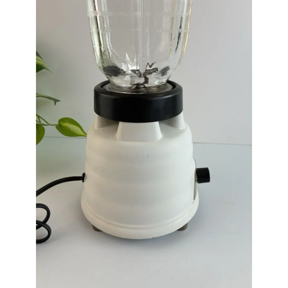Oster Model 449 Beehive Blender White Glass Pitcher USA Metal Screw Ring Vtg 60s